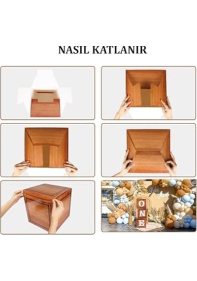 One Yazılı Kutu Ve Balon Seti - 1 Yaş Doğum Günü Kutlama Ahşap Çok Renkli