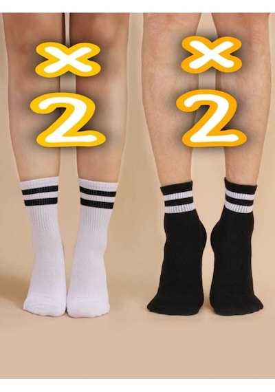 Vaccino Unısex Çizgili Coton Spor Çorap 4 Lü Diğer