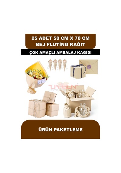 25 Adet 50cm X 70cm 100 Gr. Fluting Bej Ambalaj Kağıdı, Çeyiz Ev Eşyası Hediye Ürün Paketleme, Çocuk Etkinlikleri