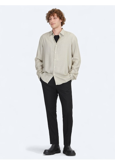 Kip Bej Regular Fit Dokuma Casual %100 Pamuk Gömlek Bej