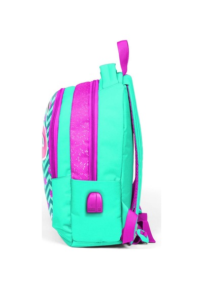 Coral High Kids Su Yeşili Flamingolu Üç Bölmeli Usb Şarjlı Kulaklıkk Çıkışlı Sırt Çantası