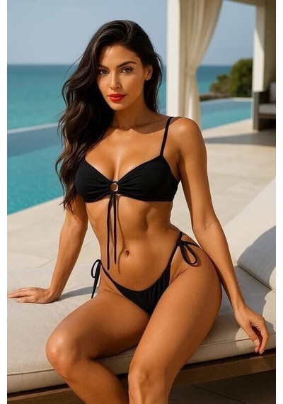 Kadın Kırmızı Siyah Bağcıklı Bikini Takımı Xl - Kırmızı Kırmızı - Siyah