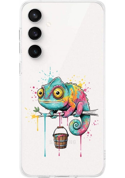 Samsung Galaxy S24 Fe İle Uyumlu Splash Bukalemun Tasarımlı Şeffaf Silikon Kılıf Şeffaf