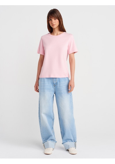 Dilvin 31763 Bisiklet Yaka T-shirt-toz Pembe Toz Pembe
