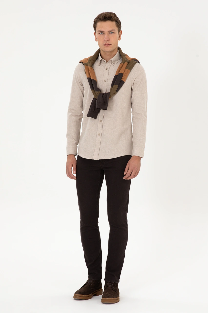 U.S. Polo Assn. Erkek Koyu Bej Uzun Kollu Basic Gömlek 50307686-VR088 U.S. Polo Assn. Erkek Koyu Bej Uzun Kollu Basic Gömlek 50307686-VR088