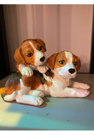 El Boyaması Sevimli Dekoratif İkili Köpek Figürü