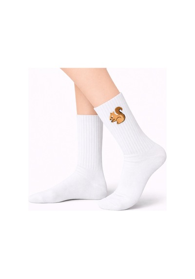 Carnaval Socks Nakışlı Sincap Desenli Beyaz Çorap Çok Renkli