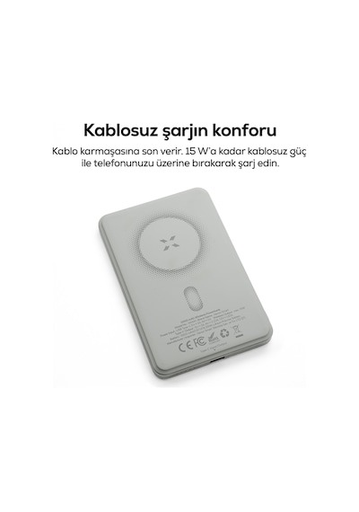 Xenon Smart Kablosuz Powerbank 15W 5000 mAh, Manyetik, 22.5W PD USB-C, İnce Alüminyum Gövde (X6440)