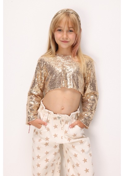 Le Mabelle Bej Yıldız Desenli Kız Çocuk Gabardin Pantolon - Prunella Bej