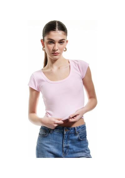 Koton Pamuklu Slim Fit Kısa Kollu Bisiklet Yaka Tişört Pembe 5sak50240ek Gül