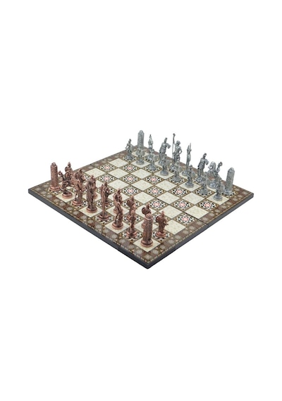 Gifthome Metal Satranç Takımı/seti Battal,yunan,antik, Kat.sedef Desenli Satranç Tahtası