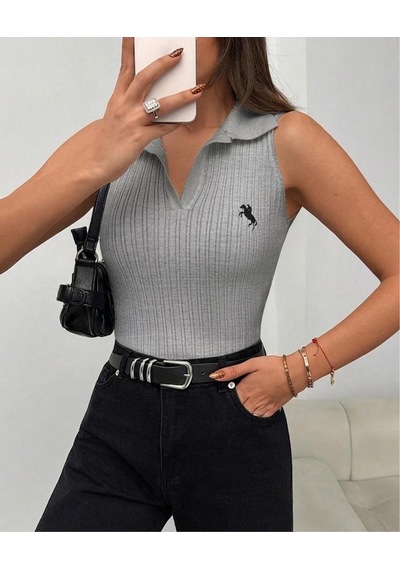 Luxetıque Açık Polo Yaka Triko Gri