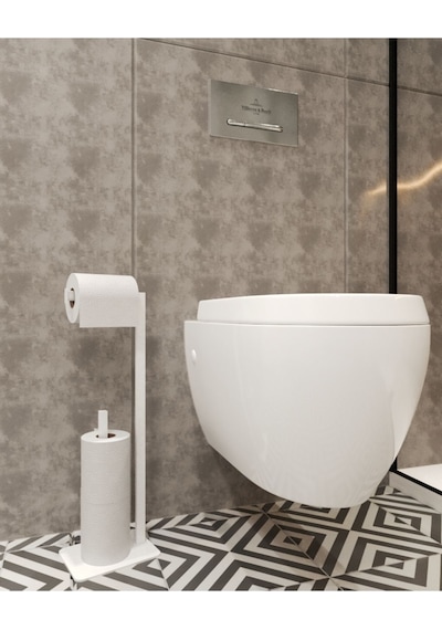 Aju Tuvalet Kağıtlığı Beyaz Yedekli Özel Tasarım Ağır Döküm Devrilmez Banyo Tuvalet Kurulum Gerektirmez Beyaz