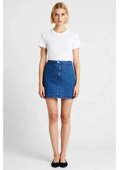 Benerly Kadın Mini Şort Yüksek Bel Lastikli Düz Desen Non Stretch Denim R Koyu Mavi