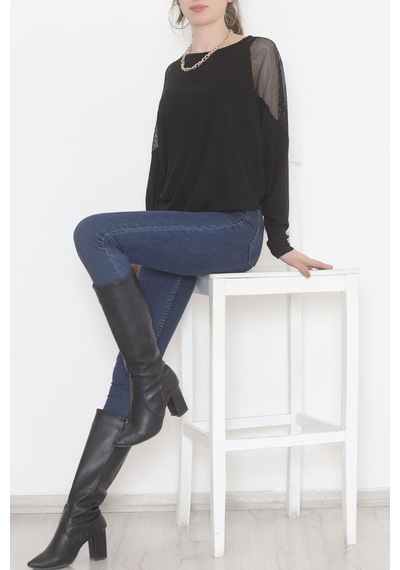Bensu Store - Kolları Fileli Bluz Siyah - 1745.1095. 001