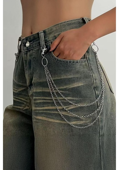 Corvus Kolye&bileklik Silver Unisex Üçlü Pantolon Zinciri