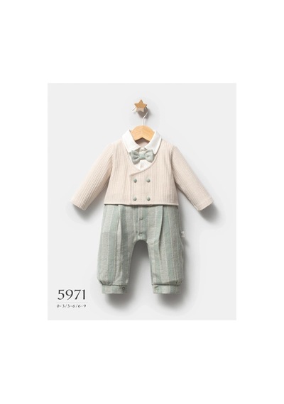 Tongs Baby Erkek Bebek Çizgili Çıt Çıtlı Tulum Yeşil 5971