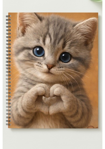 Sevimli Kedi A5 Metal Spiralli Çizgisiz Karton Kapak Sevimli Kedi Defter Çok Renkli