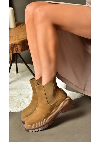 Fox Shoes R555235102 Taba Hakiki Deri Süet Kadın Bot Taba-Süet Taba