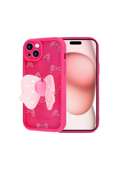 Apple     Uyumlu iPhone 15 Kılıf Kamera Korumalı Figür Tasarımlı Zore Kapya Kapak Pembe Koyu