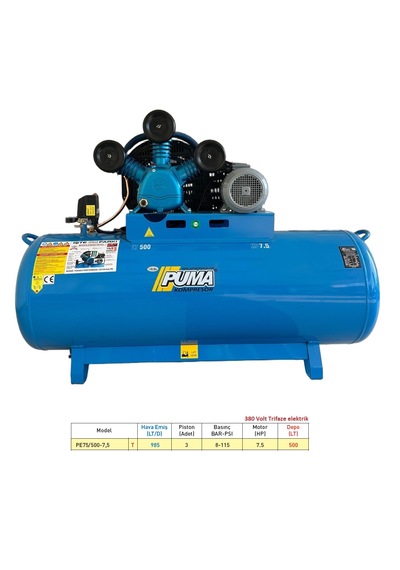 Puma PE75/500  500 L 7.5 Hp  8 bar  380 V Döküm Kafa Kompresör