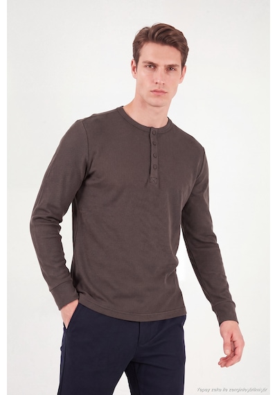 Buratti Pamuklu Regular Fit Düğmeli Bisiklet Yaka Sweat Erkek Sweat 5905852 Kahve