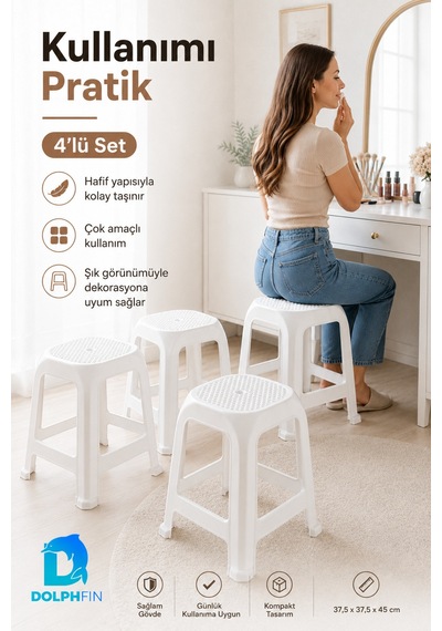 Magnum 4 Lü Plastik Tabure Seti 45 Cm Dayanıklı Kompakt Beyaz