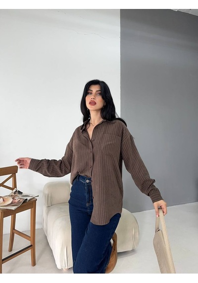 Dima Süet Modal Klasik Yaka Kadın Kadın Gömlek Yeşil