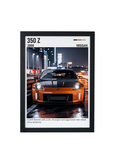 Nissan 350z Ahşap Çerçeveli Poster Tablo Drift Ve Spor Tasarım Siyah
