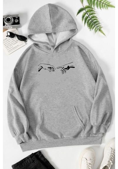 Uyguntarz Unisex Michelangelo Baskılı Sweatshirt Gri