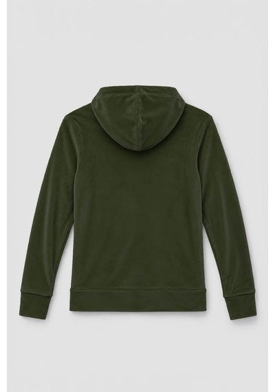 Markapia Kadın Kapüşonlu Cepli Yumuşak Kadife Dokulu Sweatshirt Haki