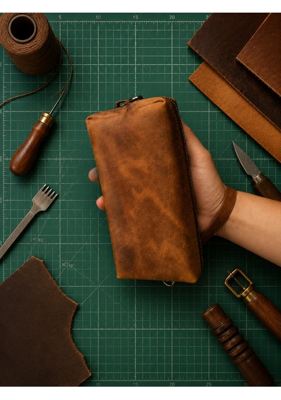 Vintage Leather Craft Hakiki Deri Erkek Çantası Açık Kahverengi - Taba