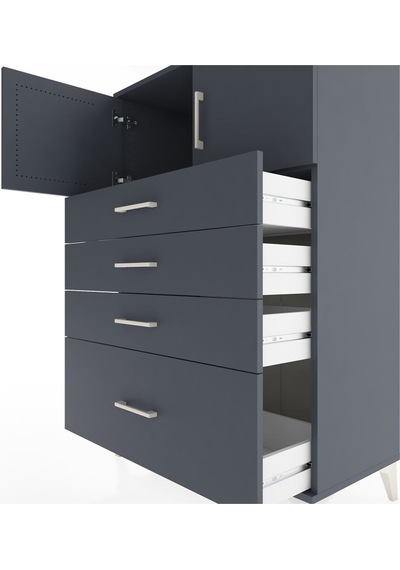 Hyperion Dolap Tek Raflı 4 Çekmeceli 2 Kapaklı 88x44x134 Antrasit-antrasit Antrasit