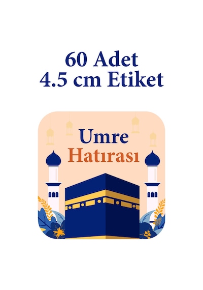 60 Adet Hac Umre Hatırası Sticker - 4,5 Cm Kabe Temalı Hediyelik Paketleme Etiketi Diğer
