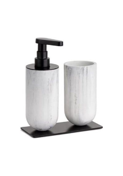 Fırçalığı Sıvı Sabunluk Mermer Deseni Siyah Renk 206x89x170 Mm Çok Renkli