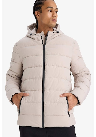 Defacto Su İtici Slim Fit Dar Kesim Astarlı Kapüşonlu Fermuarlı Cepli Dolgulu Mont R0216az25aubg766 Bej-bg766