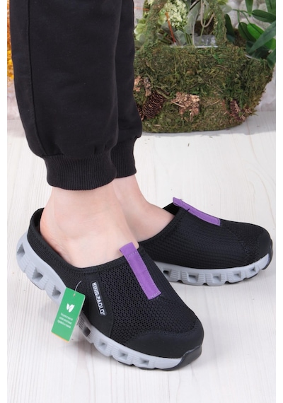 Fort King Diya Anatomik Rahat Esnek Memory Foam Taban Sabo Terlik Kadın Terlik Siyah - Mor