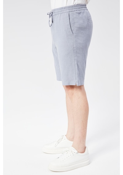 Braccas Erkek Beli Lastikli Bağcıklı Keten Karışımlı Slim Fit Jogger Şort Mavi Mavi