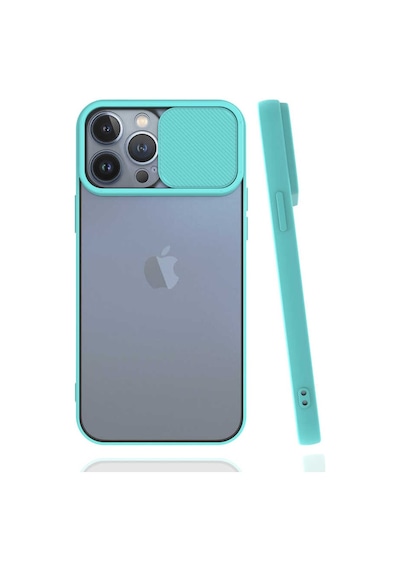 Noktaks - Apple Uyumlu iPhone   13 Pro Max - Kılıf   Slayt Sürgülü Arkası Buzlu Lensi Kapak - Siyah