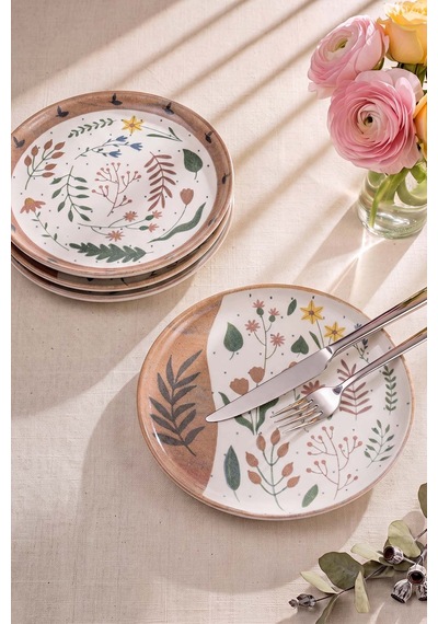 Soft Bloom Nordic Pasta Tabağı 4'lü Pasta & Sunum Tabağı 22 Cm Çok Renkli
