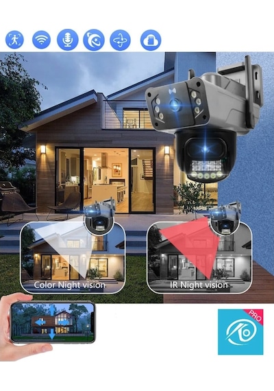 Pro Rtx Çift 3024 Lensli Hareketli Wi-fi Akıllı Ip Güvenlik Kamerası Fullhd 1080p Türkçe O-kam Uygulama