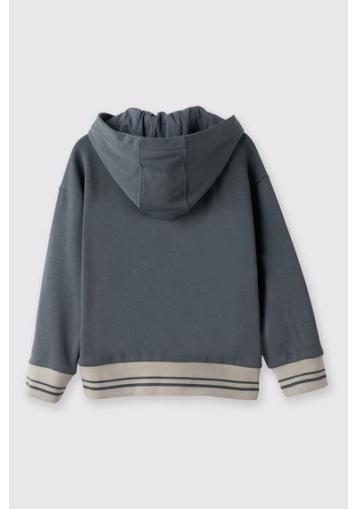 Panço Erkek Çocuk Kapüşonlu Petrol Sweatshirt Mavi