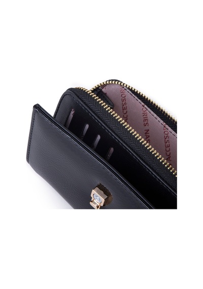 Nas Bag Kadın Orta Boy Kartlık Kağıt Para Ve Bozuk Para Tasarımına Sahip Siyah Rugan 16x9 Cm Siyah Rugan