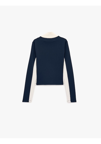 Koton Pamuklu Slim Fit Fermuarlı Uzun Kollu Dik Yaka Tişört Lacivert 7wal10130ık