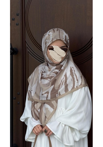 Qalortex Scarf Pamuklu Soft Âmine Desen Eşarp-vizon
