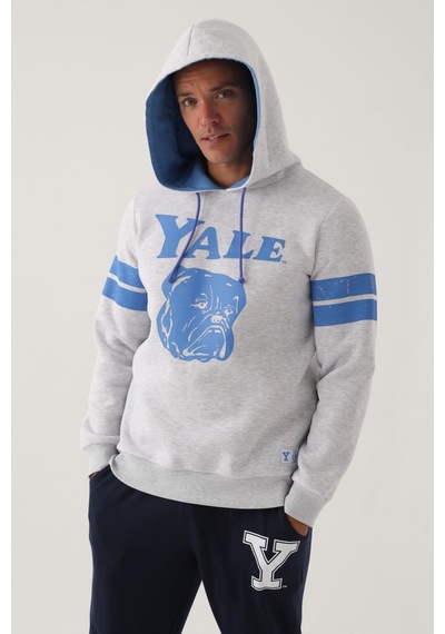 Yale Kar Melanj Kapüşonlu Ön Baskı Erkek Sweatshirt Kar Beyaz