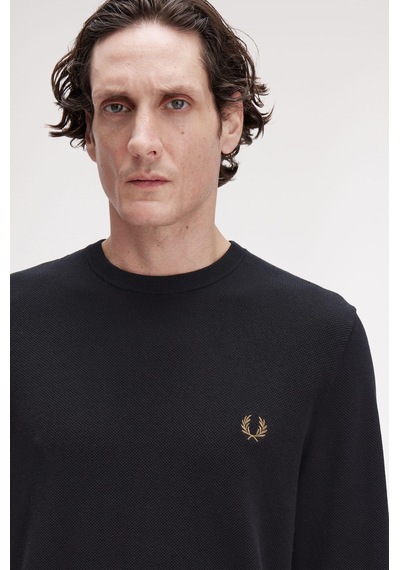 Fred Perry K1309 Pique Stitch Jumper Erkek Kazak Siyah