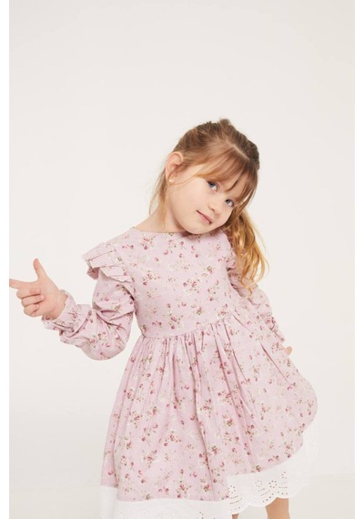 Ketbaby Çiçek Desenli Fisto Elbise 2-8 Yaş Pembe Pembe