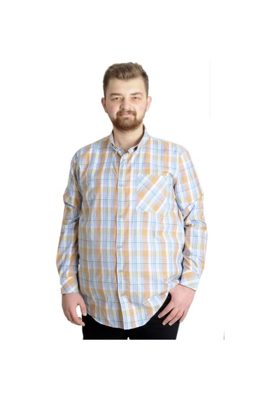 Mode XL Büyük Beden Erkek Ekose Uzun Kollu Cepli Gömlek 23300 Yeş Yeşil