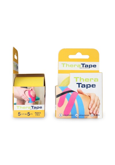 Thera Tape Kinesio Sporcu  Bandı Yüz & Vücut Uyumlu Kinezyo Bant Sarı 5 CM x 5 M